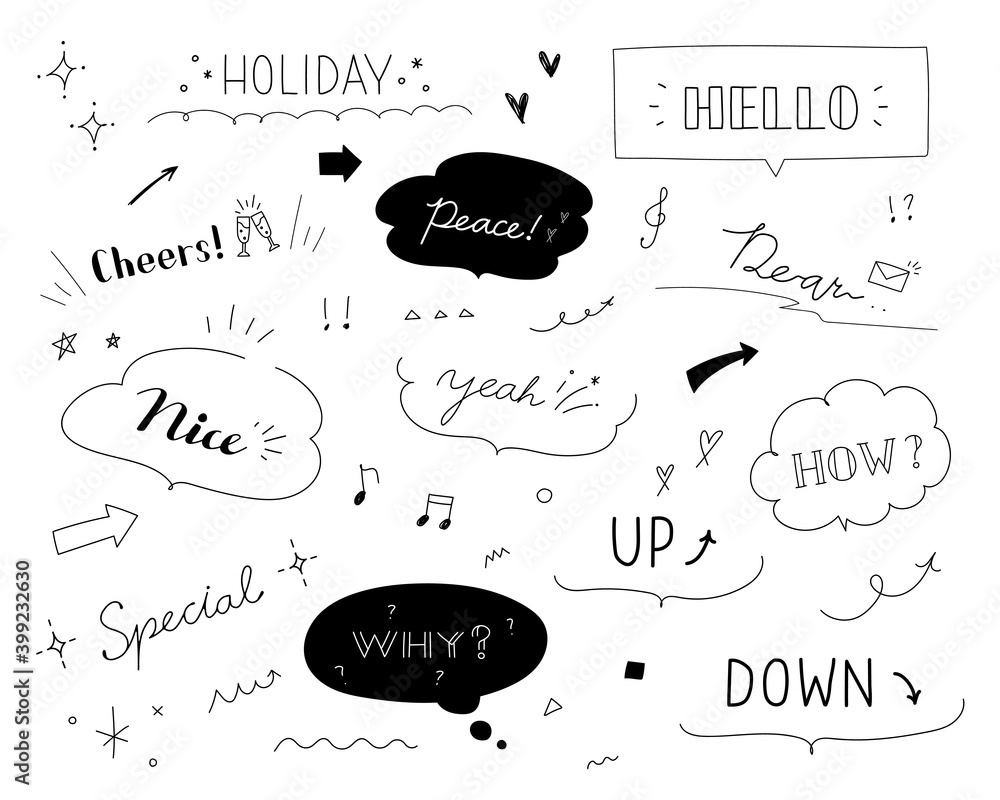 手書きの吹き出しと文字のセット イラスト ふきだし シンプル 矢印 落書き 素材 フレーム Stock Vektorgrafik Adobe Stock