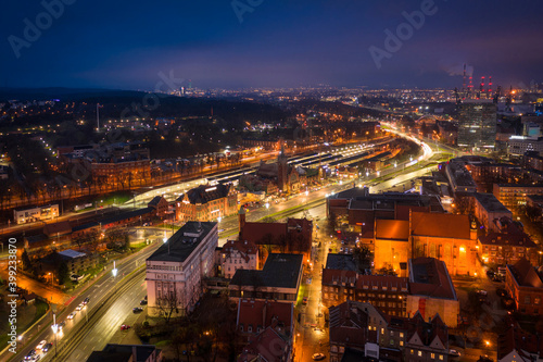 Aerial view of the Gdansk city at dusk, Poland © Patryk Kosmider