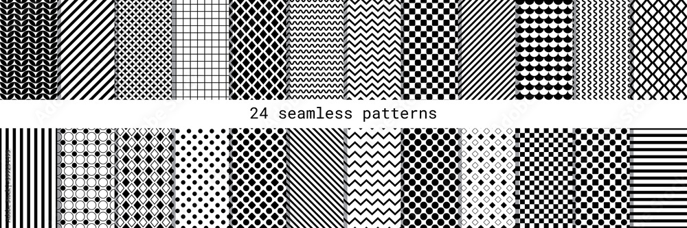 24 seamless black and white repeat pattern design,