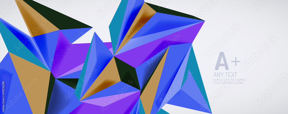 Vector triangle geometric backgrounds. Low poly 3d shape on light backdrop. Vector illustration for covers, banners, flyers and posters and other designs Vector triangle geometric backgrounds. Low poly 3d shape on light backdrop. Vector illustration for covers, banners, flyers and posters and other designs