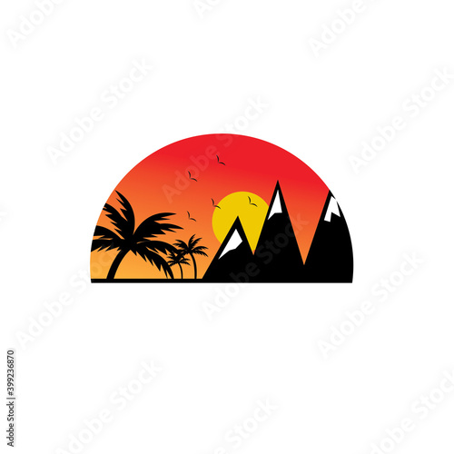 sunset logo simple colorful mountains illustration design vector © rokhmatulloh