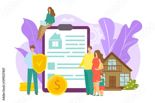House insurance from fire accident, family people life protection vector illustration. Business security against disaster, healthcare at home. Flat property damage risk at finance policy design.