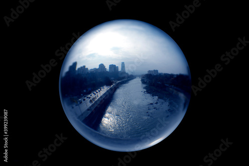 Street view through a lens ball. © Azazello