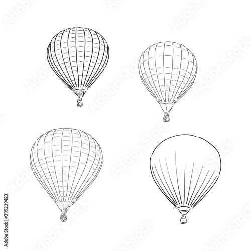 Drawing Illustration of hot air balloons floating in the sky. Represents freedom, travel, mobility, and fun. balloon vector sketch illustration