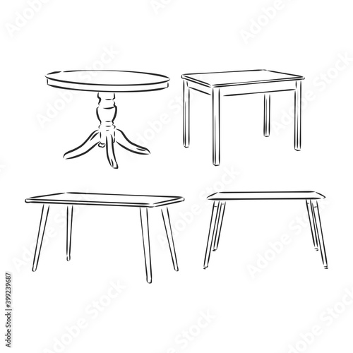 set of hand drawn tables, vector illustration. table vector sketch illustration