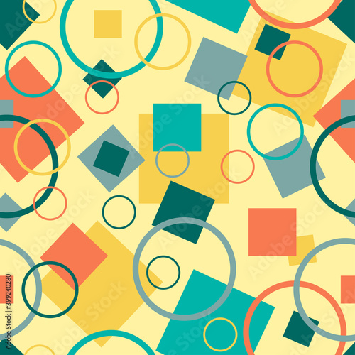 Squares and circles seamless pattern. Retro colors. Abstract geometric background
