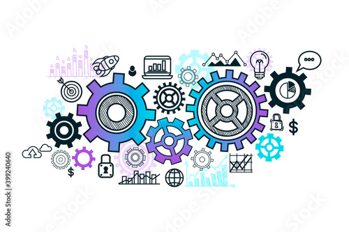 Business mechanism connected gears