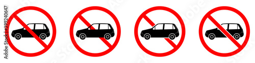 Stop car sign. No car icon isolated. Set of red ban signs. Vector illustration.