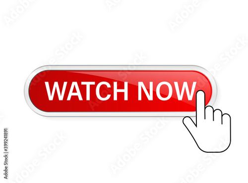 Watch now, great design for any purposes. Illustration, vector. Vector background. Hand click icon.