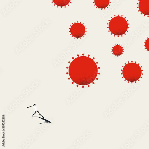 Fight against coronavirus and covid-19 vector concept. Doctor hits with baseball bat. Medical illustration.