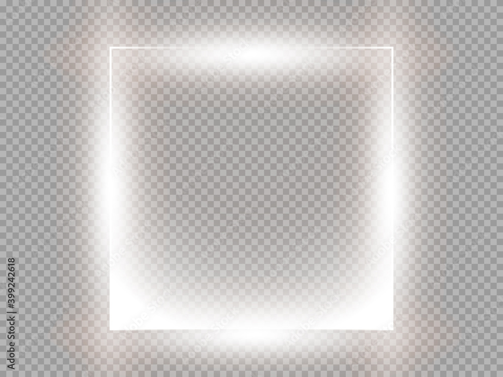 Silver shining square banner. sparkling glowing light effect. Glitter magic square frame on dark transparent background. Vector illustration. Silver shining square banner. sparkling glowing light effect. Glitter magic square frame on dark transparent background. Vector illustration.