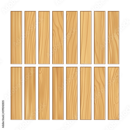 Fototapeta Naklejka Na Ścianę i Meble -  wood plank board isolated on white background, horizontal plank, planks wood brown various types, vertical, empty wooden plank board for sign decoration, set.vector