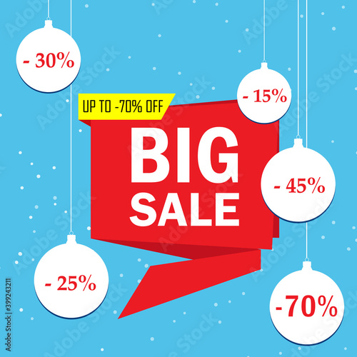 Big Sale banner. Big sale offer, banner template. Holidays discounts and sellout in stores and shops.