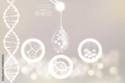 Hyaluronic acid skin solutions ad, white collagen serum drop with cosmetic advertising background ready to use, illustration vector.
