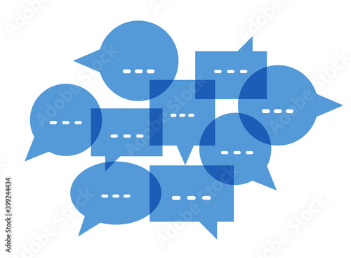 Different speech bubbles composition vector flat design isolated on white, global communication concept, public discussion or opinion diversity metaphor, conference or brainstorming.