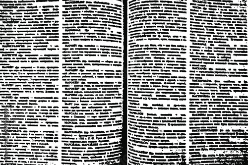 Grunge texture of book pages. Page of the dictionary columns. Vector illustration. Overlay template.
