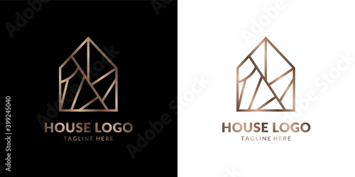 minimalist and elegant abstract line art house logo for real estate, construction, interior, exterior home decoration