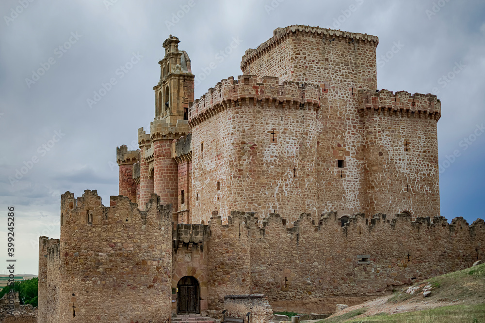 Spectacular view of the Castle of Turégano on a cloudy day. Photograph taken in Segovia, Spain.