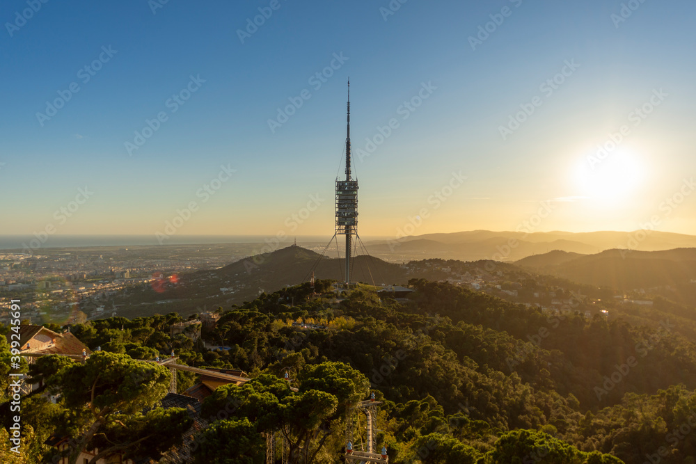 Barcelona, Spain - November 3 2019: Collserola Tower, the highest point in Barcelona, is a tower antenna used mainly as tv and radio transmitter