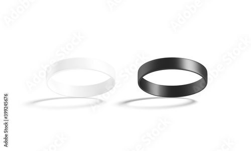 Blank black and white silicone wristband mockup set, no gravity