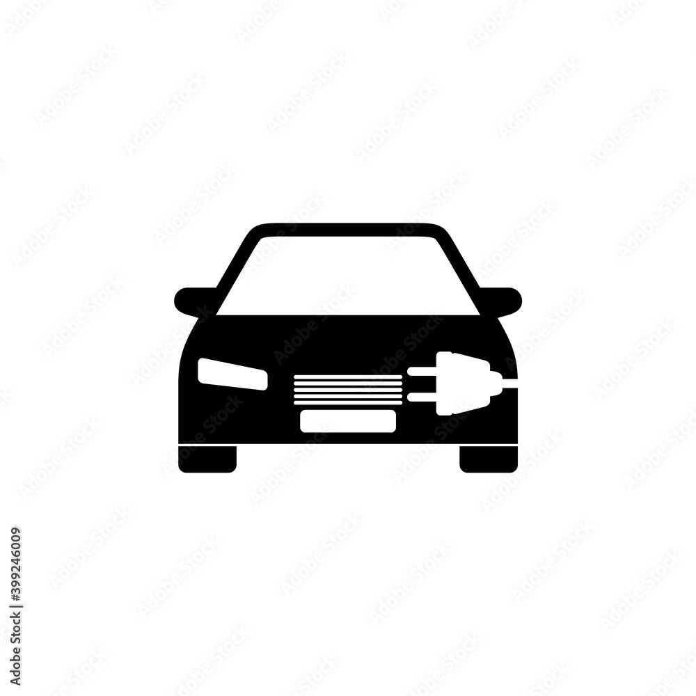 Electric car icon. Electrical plug in automobile silhouette icon isolated on white background