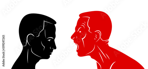 Abuse verbal aggression and anger man face profile screaming and shouting vector illustration isolated on white background.