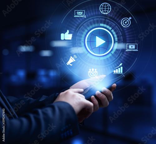 Video marketing internet advertising business technology concept.