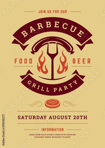 Barbecue party vector flyer or poster design template
