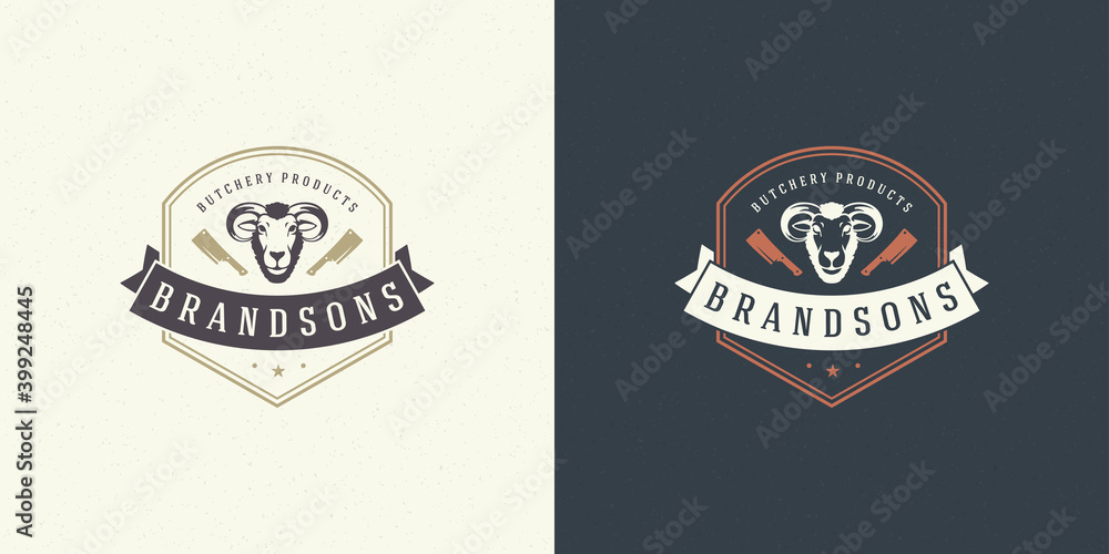 Butcher shop logo design vector illustration ram head silhouette good for farm or restaurant badge Butcher shop logo design vector illustration ram head silhouette good for farm or restaurant badge