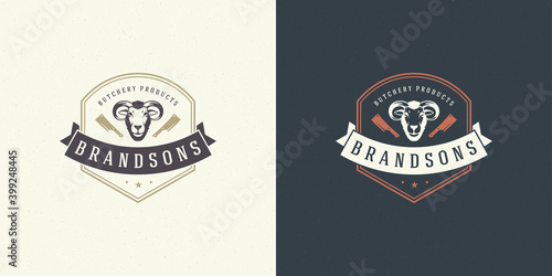 Butcher shop logo design vector illustration ram head silhouette good for farm or restaurant badge