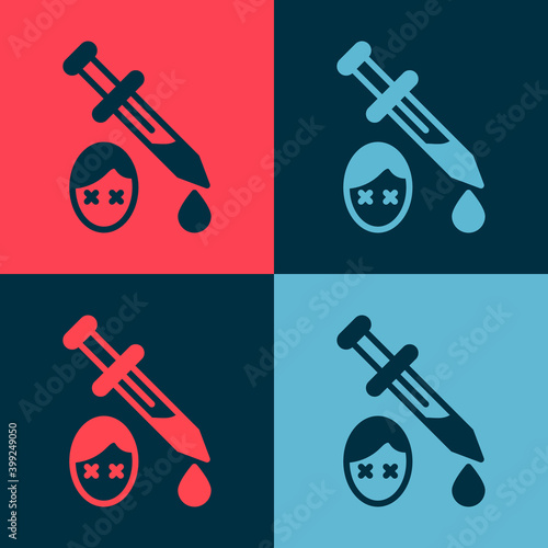 Pop art Sword with blood icon isolated on color background. Medieval weapons knight and soldier. Symbol of murder. Vector.