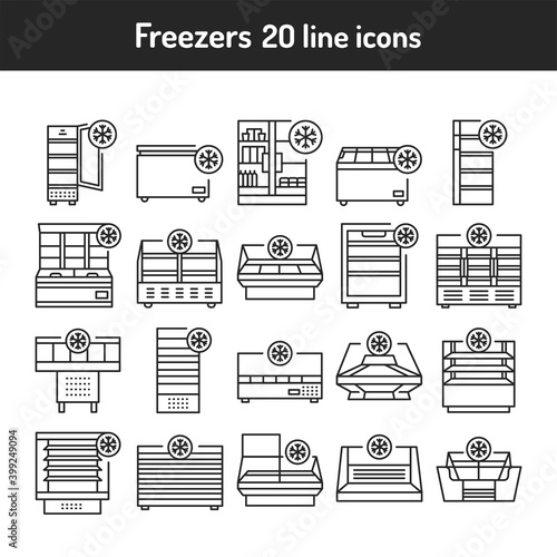 Freezer cold color line icons set. Household equipments.