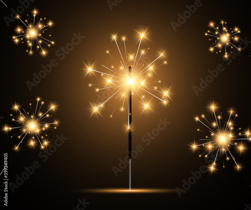 Vector illustration of sparklers on a transparent background.	
