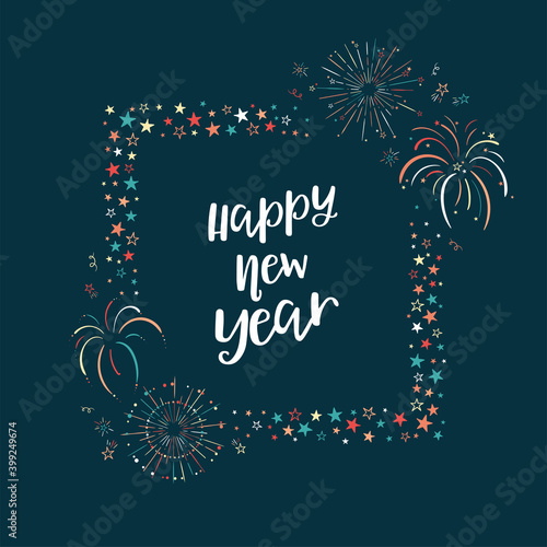 Fun hand drawn fireworks and stars, happy new year, great for greeting cards, banners, wallpapers - vector design