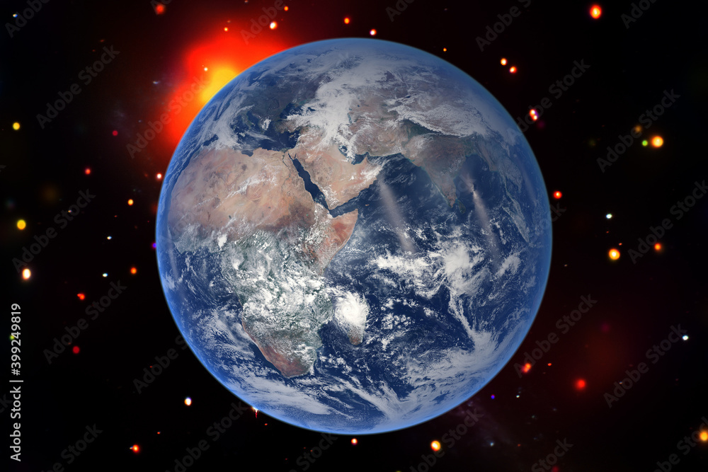 Obraz premium Earth and stars. Blue earth. Great for background. The elements of this image furnished by NASA.