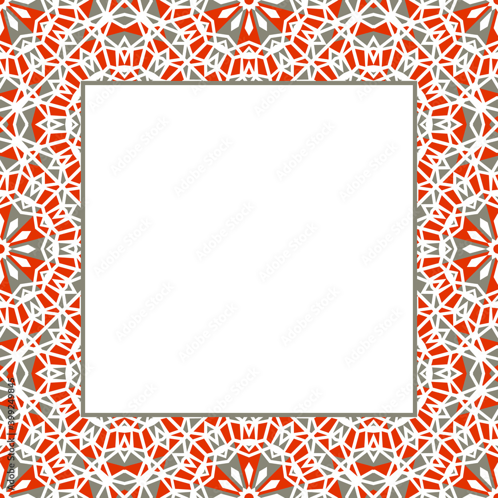 Oriental ornamental mosaic border. Arabic design for page decoration. Vector asian square frame Oriental ornamental mosaic border. Arabic design for page decoration. Vector asian square frame