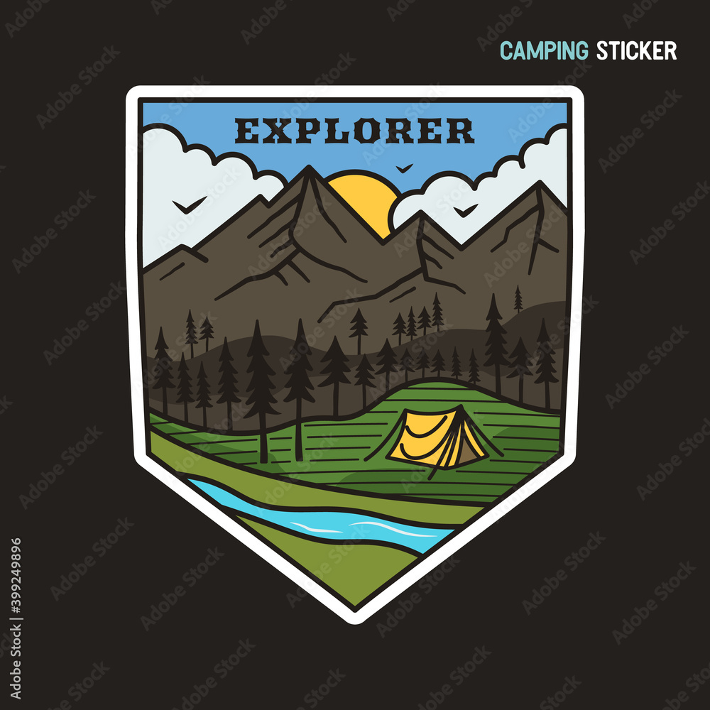 custom made wallpaper toronto digitalCamping adventure sticker design. Travel hand drawn logo emblem. State park label isolated. Stock vector Explorer graphics