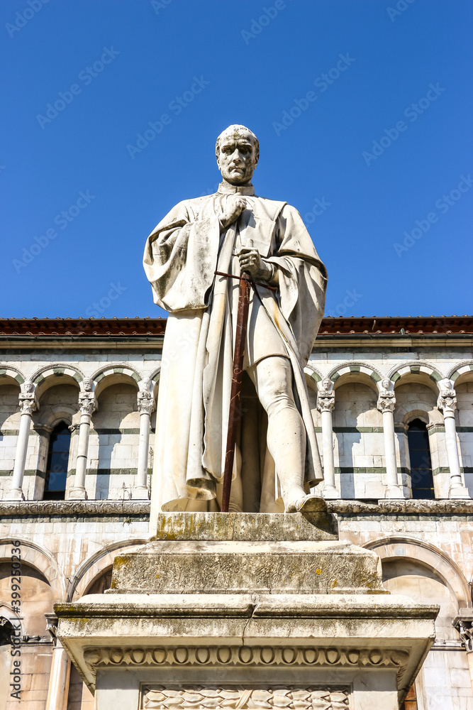 Lucca, Italy. Monument near the catholic church (Chiesa di San Michele in Foro) in Lucca.