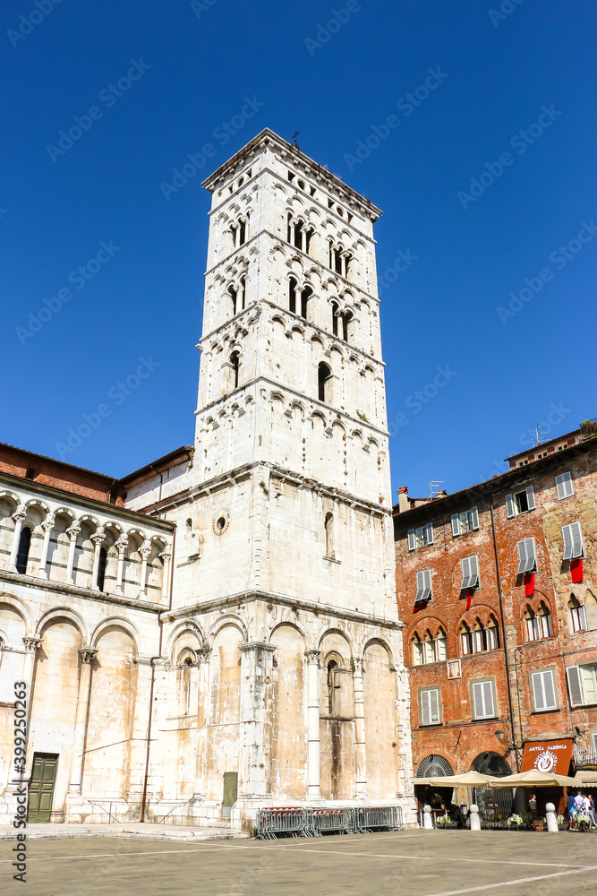 Lucca, Italy. Monument near the catholic church (Chiesa di San Michele in Foro) in Lucca.