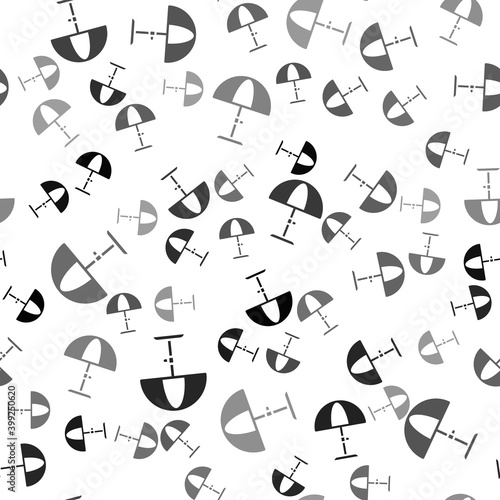 Black Sun protective umbrella for beach icon isolated seamless pattern on white background. Large parasol for outdoor space. Beach umbrella. Vector.