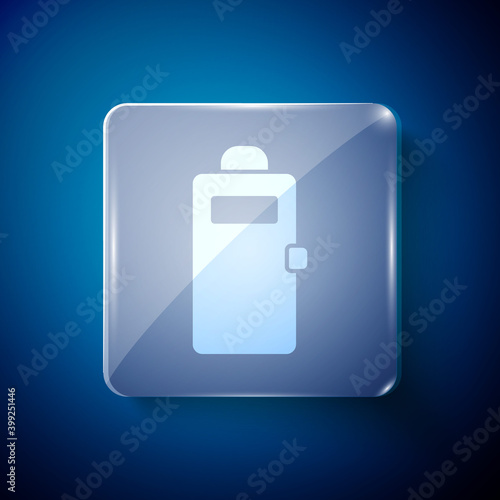 White Police assault shield icon isolated on blue background. Square glass panels. Vector.