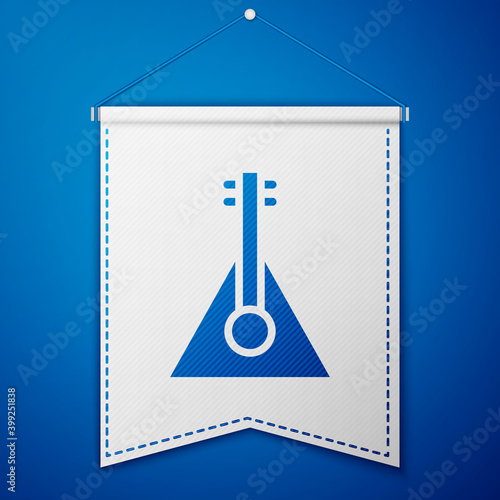 Blue Musical instrument balalaika icon isolated on blue background. White pennant template. Vector.