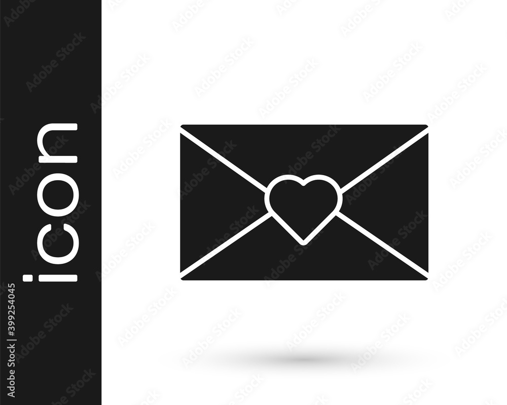 Black Envelope with Valentine heart icon isolated on white background. Message love. Letter love and romance. Vector. Black Envelope with Valentine heart icon isolated on white background. Message love. Letter love and romance. Vector.