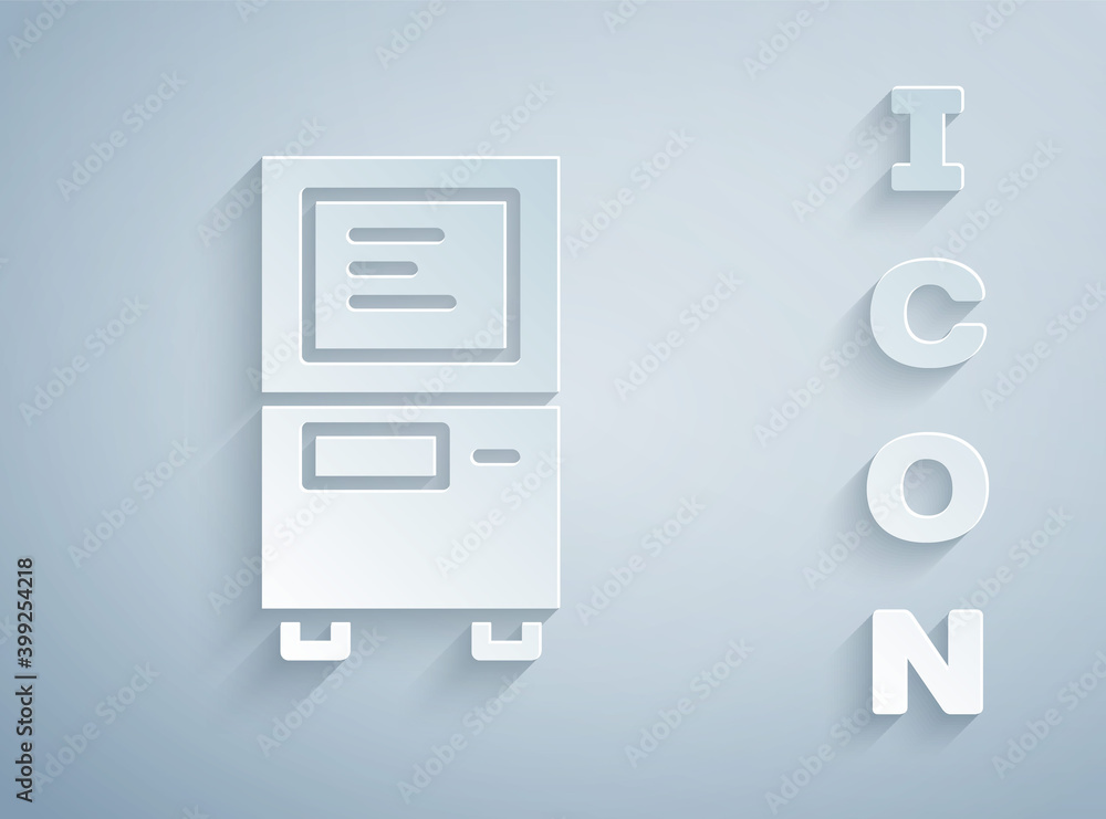 Paper cut ATM - Automated teller machine icon isolated on grey background. Paper art style. Vector. Paper cut ATM - Automated teller machine icon isolated on grey background. Paper art style. Vector.