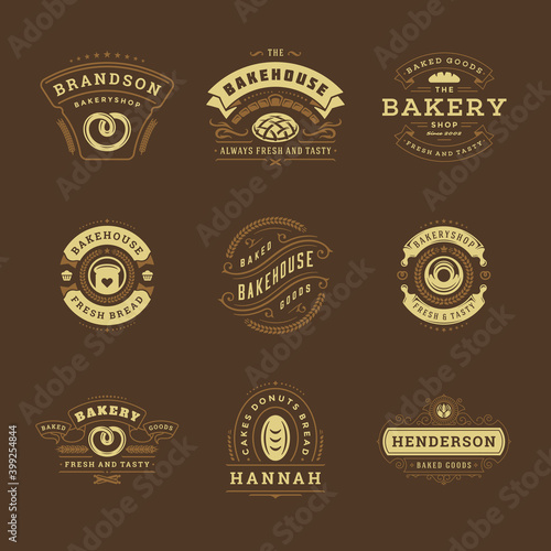 Bakery logos and badges design templates set vector illustration.
