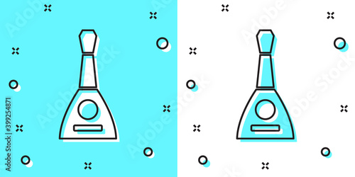 Black line Musical instrument balalaika icon isolated on green and white background. Random dynamic shapes. Vector.