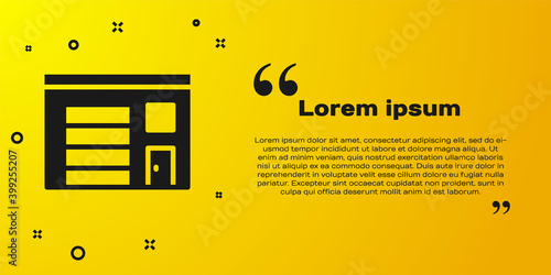 Black Building of fire station icon isolated on yellow background. Fire department building. Vector.