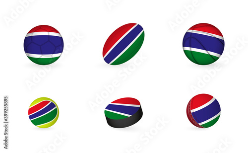 Sports equipment with flag of Gambia. Sports icon set. © boldg