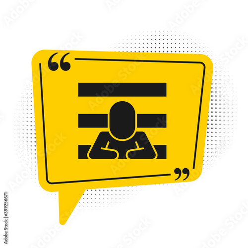 Black Prisoner icon isolated on white background. Yellow speech bubble symbol. Vector.