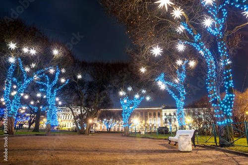 Christmas in St. Petersburg. St. Isaac's Square in St. Petersburg, Russia